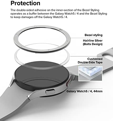 Ringke Bezel Styling Compatible with Samsung Galaxy Watch 5/4 44mm Adhesive Frame Ring Cover Anti Scratch [Stainless Steel] Protection for Galaxy Watch 5/4 44mm - Silver [44-42]