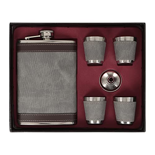 Image of Stainless Steel Hip Flask with Funnel & 4 Shot Glass for Men & Women, 9 oz (266 ml) Wine Whiskey Vodka Alcohol Drinks Pocket Bottle Beverage Holder (AR3783)