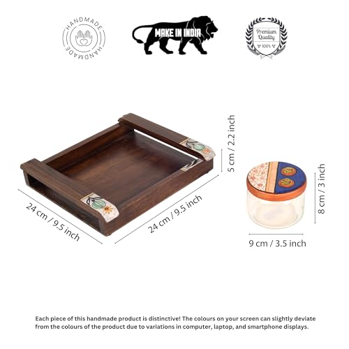 Image of AAKRITI ART CREATIONS Artisan Munch Tray S04 Jars | Handcrafted Dhokra Brass Storage Jars| Kitchen Decoration Items Stylish Tray & Jars| Airtight Kitchen Jars with Wooden