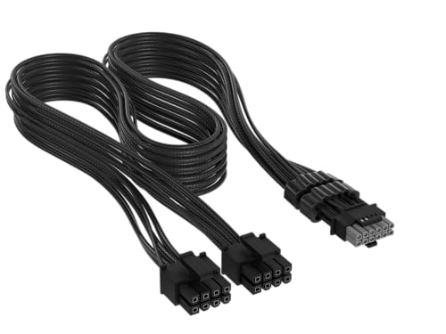 Corsair Elite Premium Type 4 Individually Sleeved 2x 8-Pin to PCIe 12V-2x6 600W PSU Cable – Triple-Mesh Paracord Sleeve, Low-Profile Cable Combs, Compatible Type 4 PSUs – Black