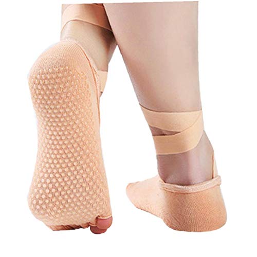 xuew Lace-up Anti-Rutsch-Yoga Socken für Damen Non Slip Yoga Socken Toeless für Sport (Hautfarbe) Cover
