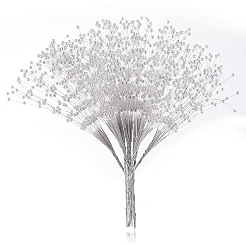 100Pcs Beaded Stick Bride Wedding Pearl Bouquet Party Decoration (White) #TOP2