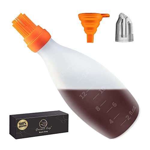 Silicone Pastry Brush, All-in-One Slicone Basting Brush with Sauce Bottle, Heat Resistant BBQ Accessories and Cooking Gadgets, BPA-Free Oil Dispenser for Cooking, Baking, Grilling (Orange)