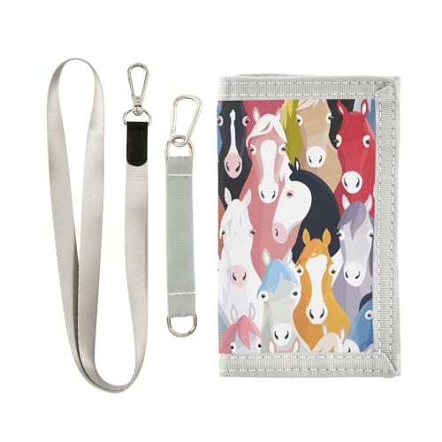 JHKKU Cartoon Horses Trifold Wallets for Kids Boys Girls, Outdoor Sports Wallet for Teen, with Zipper Coin Pocket Novelty Purse