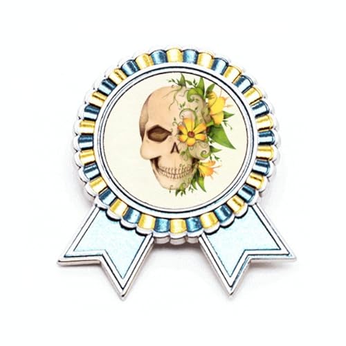 Broche squelette fleur L M en métal : Un bijou rétro aux finitions gravées
