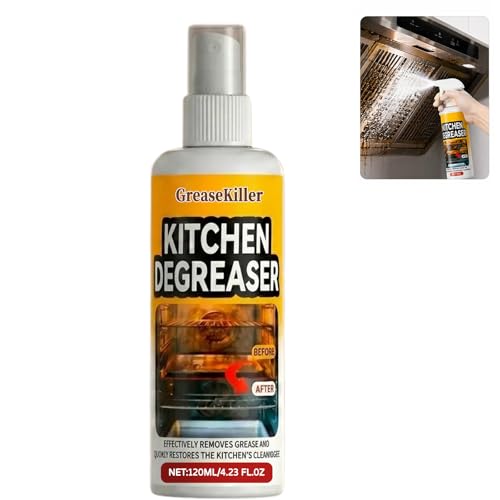 Grease Killer Spray- 120ML, Greasekiller Grillreiniger Extra Stark, Backofenreiniger & KüChenreiniger, Gegen Eingebranntes Fett & öL, Backofen Herdplatte Grill(1 Flasche)