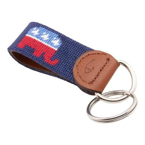 Image of Leather Hand-Stitched Needlepoint Key Fob or Key Chain