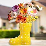 RimCereal Rain Boot Vase Rain Boot Planter Mini Ceramic Rainboot Vase for Flowers Decoration Creative Pot Planter for Office Bedroom Living Room Aesthetic Room Decor (Yellow)