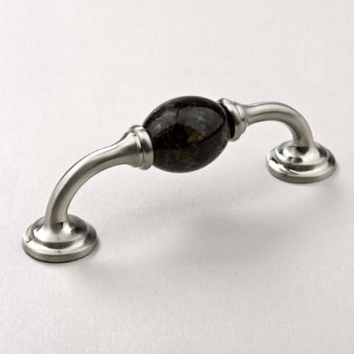 10 Pcs of OP124 Granite Oval Pulls Installed on Cabinet Cupboard Doors Drawers (Verde Ubatuba)