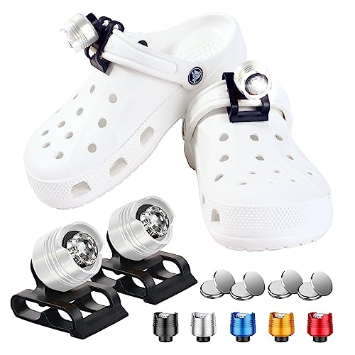 Insutam Croc Lights for Shoes, 2pcs Lights Flashlights for Shoes, Waterproof Croc Headlights Accessories for Night Runners Dog Walking, Hiking, Camping, Suitable for Adults Kids (Silver)