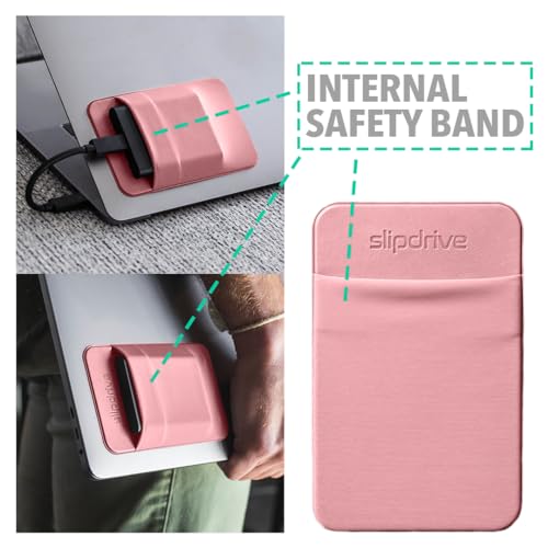 Image of Slipdrive - Portable Hard Drive Case for Laptop - SSD Solid State Drive - Reusable Adhesive - Stick to External Hard Drive Carrying Case - Bag (Small, Pink)