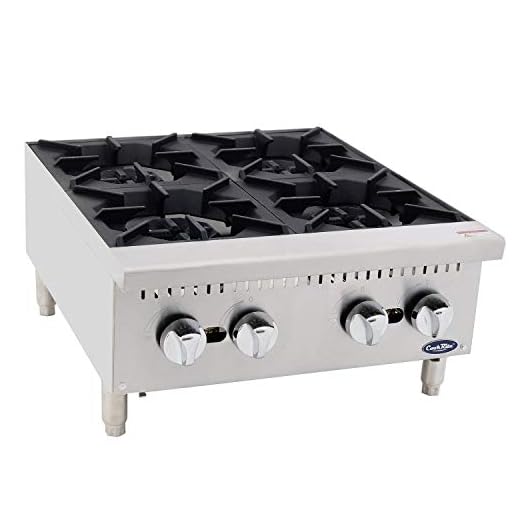 24” Freestanding Commercial Gas Cook Stove Range with 4 Burners, Cook Rite Stainless Steel Gas Hot Plate Burner- 100000 BTU