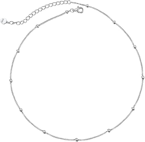 ChicSilver Gargantilla de cadena de plata de ley 925, delicado collar de satéliteestrelladiscocorazóncruz de 13 pulgadas (con caja de regalo)