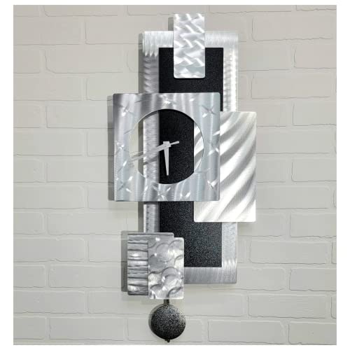 Statements2000 Silver & Black 3D Metal Wall Clock Art - Abstract Modern Functional Wall Sculpture Accent Modern Home Décor By Jon Allen, 31" X 13" - Titan Clock #TOP6