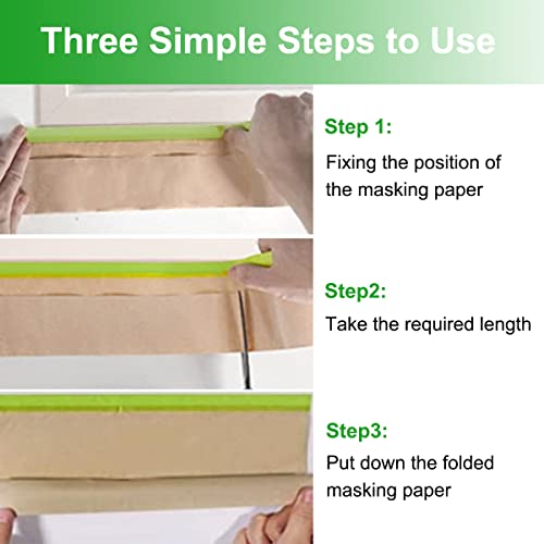 Wonninek Kraftpapier Abdeckfolie, 4 Rollen Malerfolie 15cm*15M Mit 2 Rollen Klebeband (1.5cm*15M), Bodenschutzpapier Farbe Für Karosserielack Vorgeklebtes Abdeckpapier Farbabdeckpapier