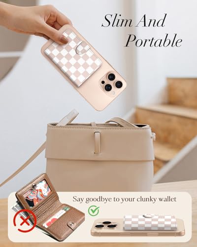 Image of Shorogyt for Magnetic Phone Wallet Compatible with Magsafe Card Holder - Luxury Slim Leather Mag Wallets for Women Fit 4 Cards, for iPhone 17 /16 /15 /14 /13 /12 Series for Apple RFID Magnet, Checkered