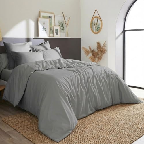 Housse de Couette 200x200 cm Percale de Coton Galet