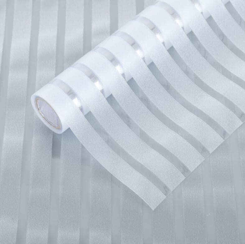 Image of WISDOM Privacy Window Film Frosted Glass Film Glass Film No Glue Anti-UV Window Sticker Non Adhesive for Privacy Office Meeting Room Bathroom Living Room (Stripe Frosted, 12 x 140 inch)