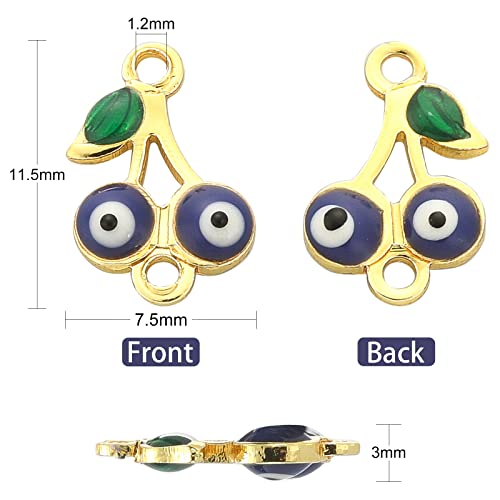 Stiesy 50Pcs Random Color Enamel Cherry Links Charms Cherry with Evil Eye Connectors Cute Fruit Two Hole Charms for DIY Crafts Bracelet Jewelry Making - Image 2