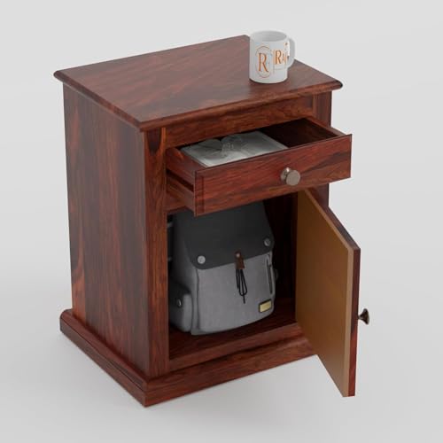 Image of Sheesham Wood Multipurpose Nightstand Small Side Table for Small Spaces End Table Bedside Tables with 2 Drawer & Shelf Storage for Living Room Bedroom (Design 3)