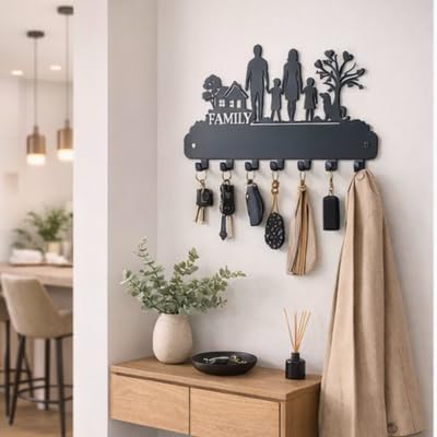 Image of Metal Key Holder Wall Mount - 7 Hooks | Decorative Key Rack & Organizer, Sturdy Hanger for Keys | Stylish Metal Wall Decor Key Hanger for Entryway, Kitchen, Hallway & Room Decor, Gift