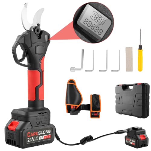 Careslong Tijeras de podar eléctricas, 21V, para jardinería con 2 baterías de litio recargables...
