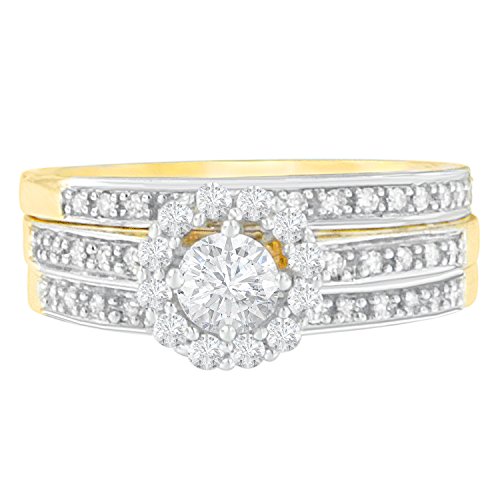 Original Classics 14K Yellow Gold Round-Cut Diamond Engagement Ring With Wedding Band (3/4 cttw, H-I Color, I1-I2 Clarity)