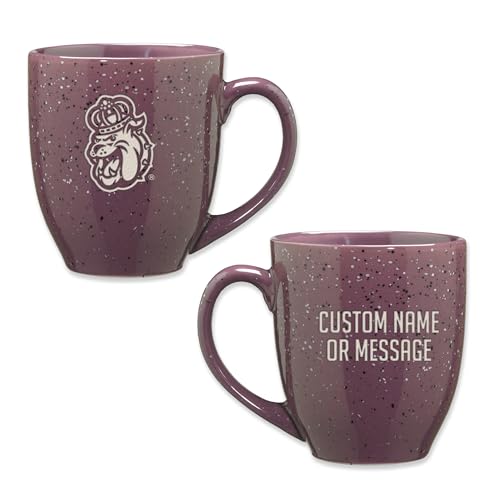 Image of Rico Industries NCAA James Madison Dukes Purple Personalized 16 oz Team Color Laser Engraved Speckled Ceramic Coffee Mug