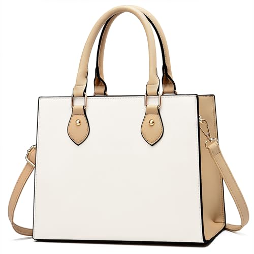 Image of CHICAROUSAL Crossbody Purses and Handbags for Women PU Leather Tote Top Handle Satchel Shoulder Bags (Khaki White)