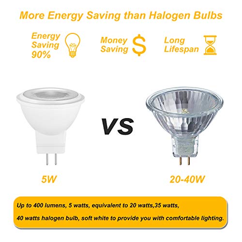 Yuiip 5W Mr11 Gu4 Led Light Bulbs 12V 20W 35W 40W Halogen Bulb Replacement Soft Warm White 3000K Recessed Spotlight Lamp For Landscape Track Lighting, Not Dimmable, 38°, 400Lm, Pack Of 6 #TOP5