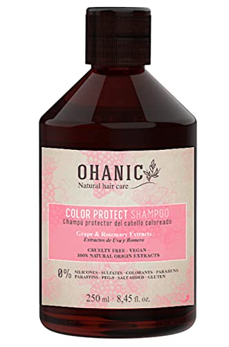 Ohanic Champú Color Protect Profesional Protección de Color 250 ml Sin Sulfato, Vegano y Cruelty Free, Cuidado del Cabello Teñido con Extractos Naturales de Uva y Romero.