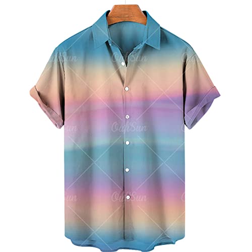 Chemise hawaïenne d'été pour hommes mode arc-en-ciel manches courtes haut