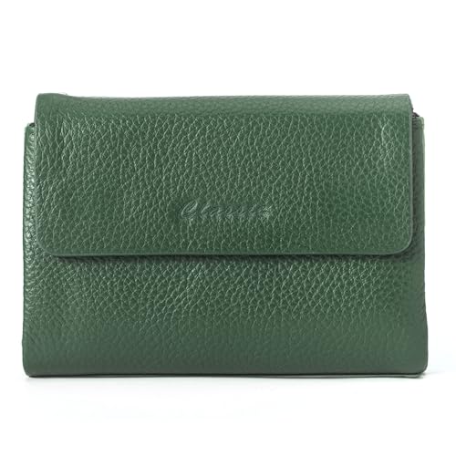 Bifold Wallet for Women Genuine Leather, [Large Capacity] [Magnetic Closure] Female Ladies Wallet Card Holder with ID Window, Zipper Coin Pockets (Army Green)