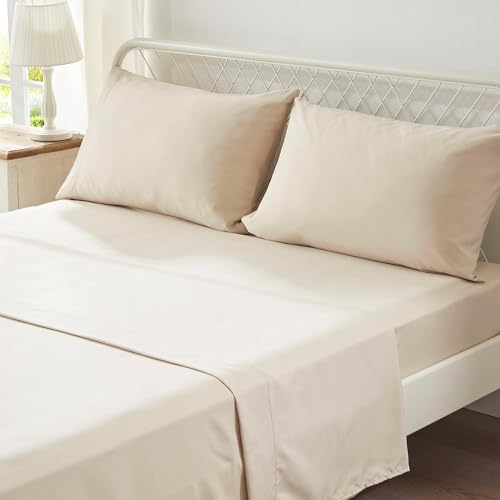 Image of Zzlpp King Comforter Set 7 Pieces, Beige Seersucker Bed in a Bag with Comforter and Sheets, All Season Bedding Sets with 1 Comforter, 2 Pillow Shams, 2 Pillowcases, 1 Flat Sheet