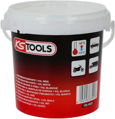 KS Tools 100.4025 Reifenmontagepaste, 1 kg, Weiß | zur Montage und Demontage von Gummireifen auf Stahl-, Leichtmetall u. Kunststofffelgen, PKW / Kleintransporter / Motorräder