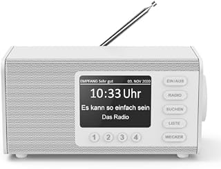 Hama Radio DAB z DAB+/DAB i FM DR1000DE (radio cyfrowe z dużym wyświetlaczem, radio kuchenne z łatwą obsługą, małe radio z dużymi przyciskami, UKW, AUX, 5 W, radiobudzik, radio dla seniorów), białe