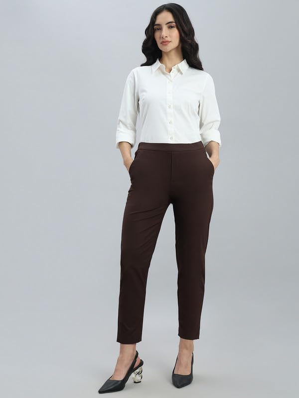 Image of GO COLORS Solid Tapered Fit Chino Pants for Women |Mid Rise, Side Pocket
