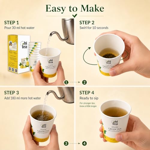 Image of HI TEA Lemon Green Tea | Just Add Hot Water | Instant Green Tea Cups | 8 Cups /Box
