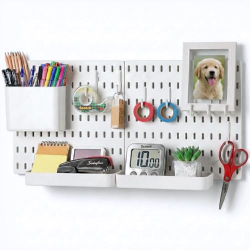Keepo Stecktafel-Kombinationsset Stecktafeln und Zubehör modular zum Aufhängen für Wand-Organizer Bastelorganisation Ornament-Ausstellung Kinderzimmer-Aufbewahrung Stecktafel (Weiß 22×11)