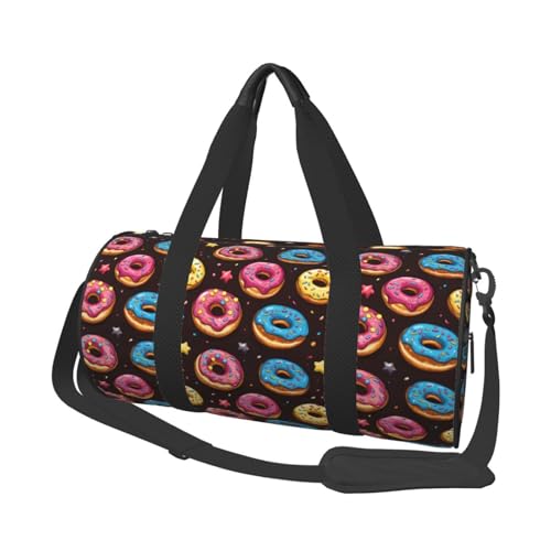 Cartoon Colorful Donuts Print Travel Duffle Bag, Sports Gym Bags for Women Men, Carry On Weekender Overnight Personal Item Travel Bags