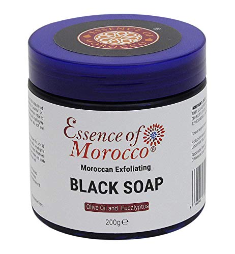 Savon Noir Beldi avec Huile Essentielle d'Eucalyptus Exfoliant Marocain Pour Gommage et Soin du Corps 200 g