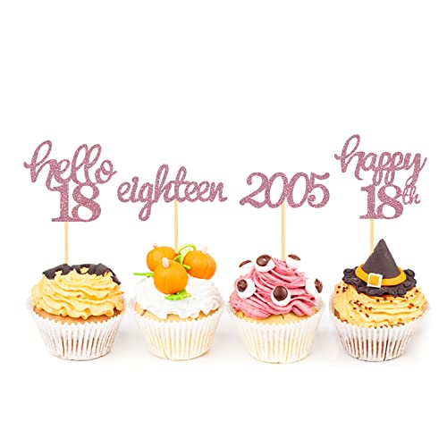 24 Pcs Glitter 18Th Birthday Cupcake Toppers For Celebrating 18Th Birthday Party Decorations For Eighteen Years Old Birthday Party Supplies (Rose Gold) #TOP2