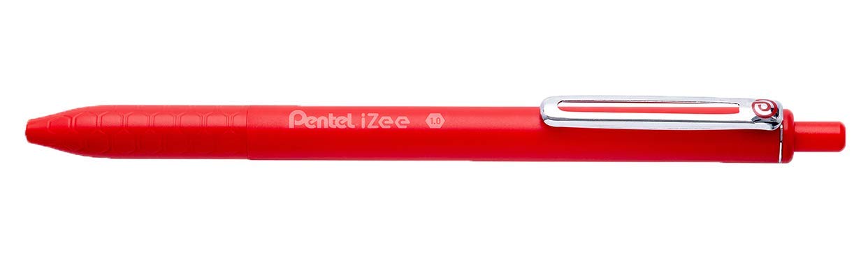 Pentel iZee BX470 Długopis chowany z tuszem o niskiej lepkości, szeroka końcówka 1 mm, opakowanie 10 długopisów czarny x 4, czerwony x 1, niebieski x 4, zielony x1