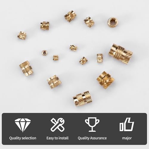 Gewindeeinsatz, Set mit 300 Einpressmuttern, PP Box, mit Etikett. M2 M2,5 M3 M4 M5 M6 Messing Gewindeeinsätze, gerändeltes Einschmelzgewinde, geeignet für Kunststoffteile im Gewindeeinsatz 3D Druck