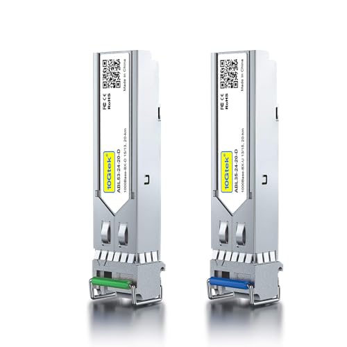 Image of 10Gtek a Pair of 1.25G SFP Bidi Transceiver, 1000Base-BIDI SingleMode Simplex LC Fiber Module for Cisco GLC-BX-20D /GLC-BX-20U, Ubiquiti UniFi UF-SM-1G-S and More, SMF 1550nm /1310nm, DDM, up to 20 km