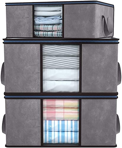 DIMJ 3 Stück Große Aufbewahrungstasche, Unterbett Aufbewahrungsbox, Faltbare Kleideraufbewahrung mit Transparentes Fenster, Kleiderschrank Organizer für Bettdecken, Kleidung, Decken, Kissen Cover