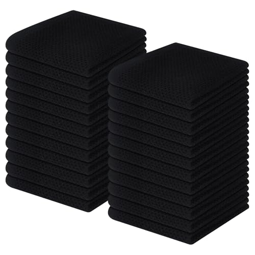 Image of Homaxy 100% Cotton Waffle Weave Kitchen Dish Cloths, Ultra Soft Absorbent Quick Drying Dish Towels, 12 x 12 Inches, 24-Pack, Black
