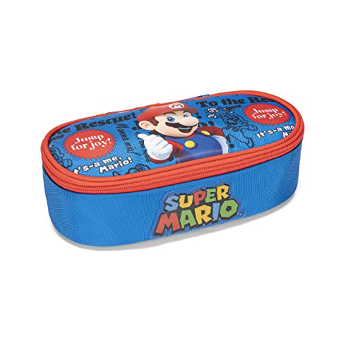 SUPERMARIO, Organized Oval Pencil Case, Girl and Child, with Zipper and Puller