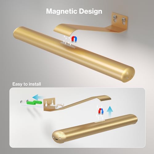 Image of Olafus Wireless Picture Light Rechargeable Battery Operated, Remote Control Painting Lamp with Removable Tube, Infinitely Dimmable, Timer, Photo Frame Art Light, Gallery Display Wall Light, Gold