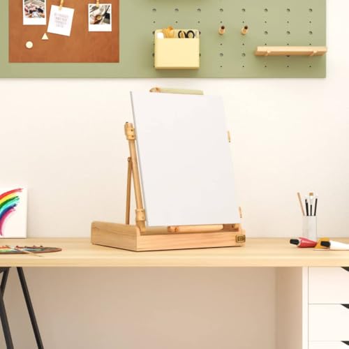 Caballete de mesa de madera de pino con cajón, caballete plegable para pintar lienzos de hasta 87,5 cm, altura ajustable, accesorio de pintura de arte para estudio y aficiones